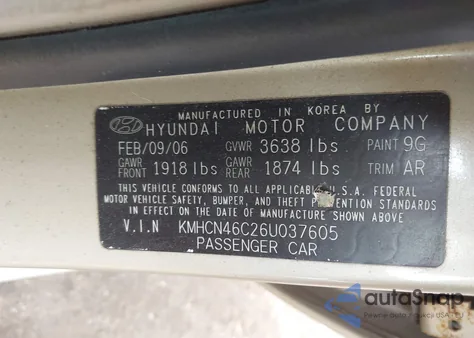 2006 Hyundai Accent Gls из США, поврежденный, VIN KMHCN46C26U037605